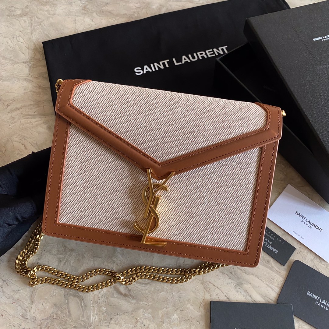 532750, CASSANDRA MONOGRAM CLASP BAG IN CANVAS AND SMOOTH LEATHER, YSL Saint Laurent