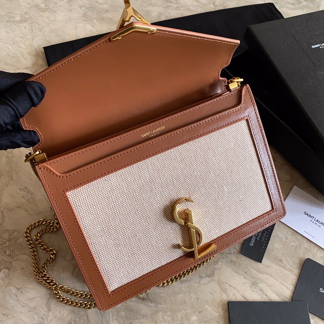 532750, CASSANDRA MONOGRAM CLASP BAG IN CANVAS AND SMOOTH LEATHER, YSL Saint Laurent