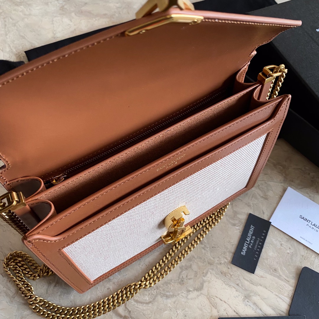 532750, CASSANDRA MONOGRAM CLASP BAG IN CANVAS AND SMOOTH LEATHER, YSL Saint Laurent