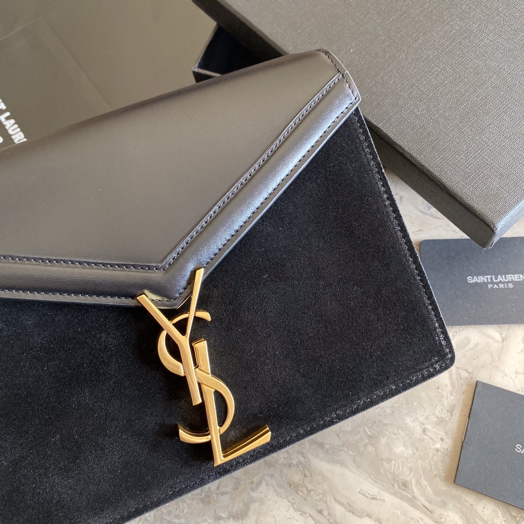 532750, CASSANDRA MONOGRAM CLASP BAG IN SMOOTH LEATHER AND SUEDE, YSL Saint Laurent