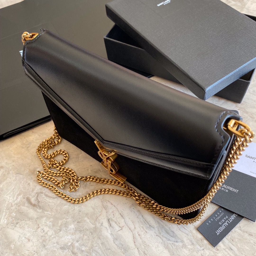 532750, CASSANDRA MONOGRAM CLASP BAG IN SMOOTH LEATHER AND SUEDE, YSL Saint Laurent