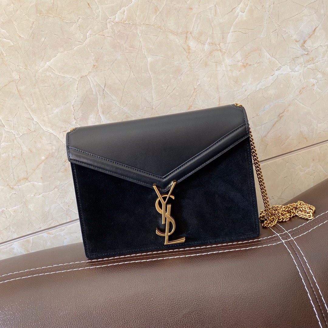 532750, CASSANDRA MONOGRAM CLASP BAG IN SMOOTH LEATHER AND SUEDE, YSL Saint Laurent