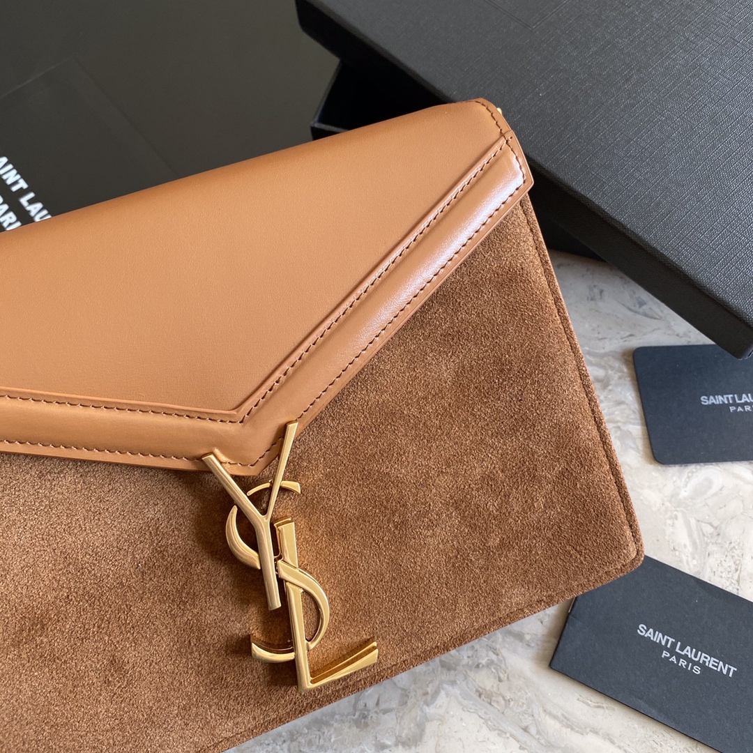 532750, CASSANDRA MONOGRAM CLASP BAG IN SMOOTH LEATHER AND SUEDE, YSL Saint Laurent