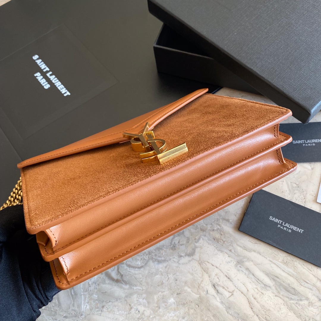 532750, CASSANDRA MONOGRAM CLASP BAG IN SMOOTH LEATHER AND SUEDE, YSL Saint Laurent
