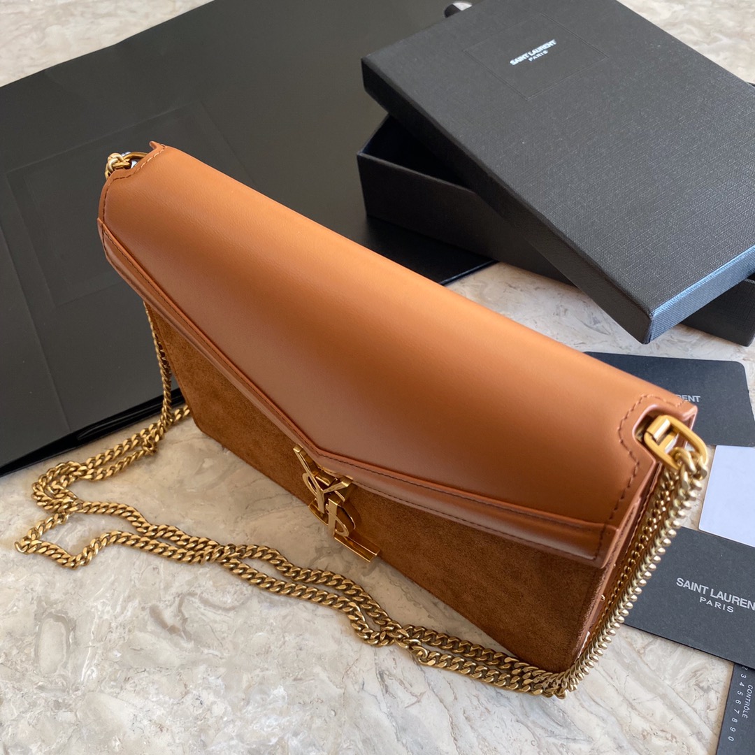 532750, CASSANDRA MONOGRAM CLASP BAG IN SMOOTH LEATHER AND SUEDE, YSL Saint Laurent