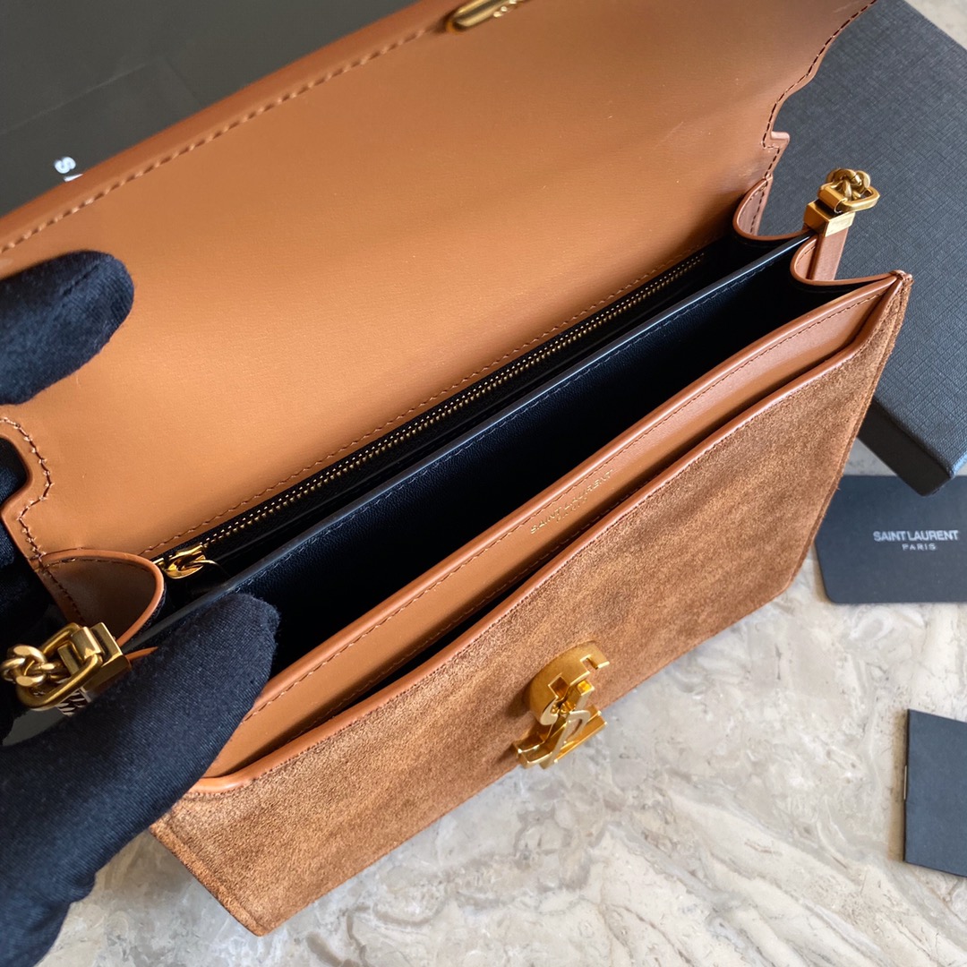 532750, CASSANDRA MONOGRAM CLASP BAG IN SMOOTH LEATHER AND SUEDE, YSL Saint Laurent