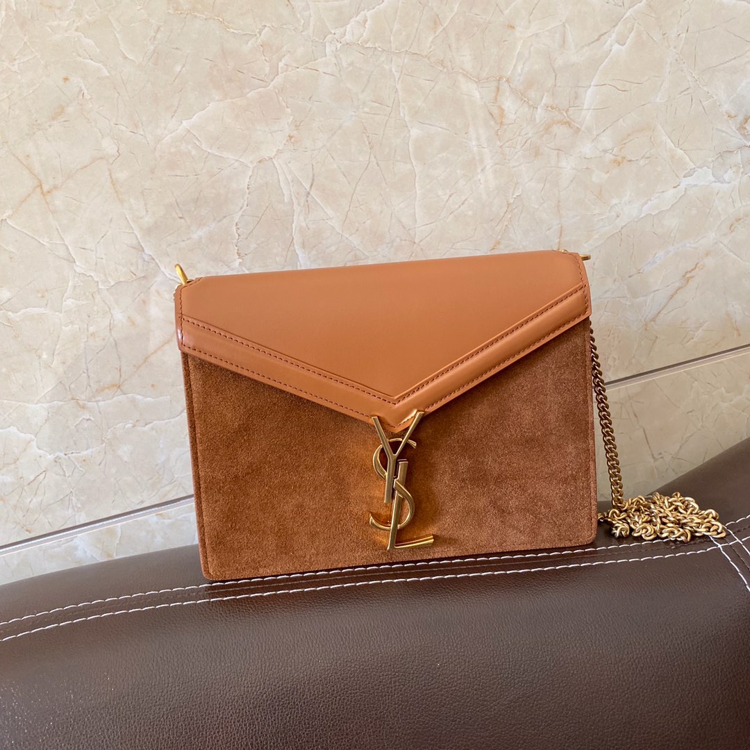 532750, CASSANDRA MONOGRAM CLASP BAG IN SMOOTH LEATHER AND SUEDE, YSL Saint Laurent