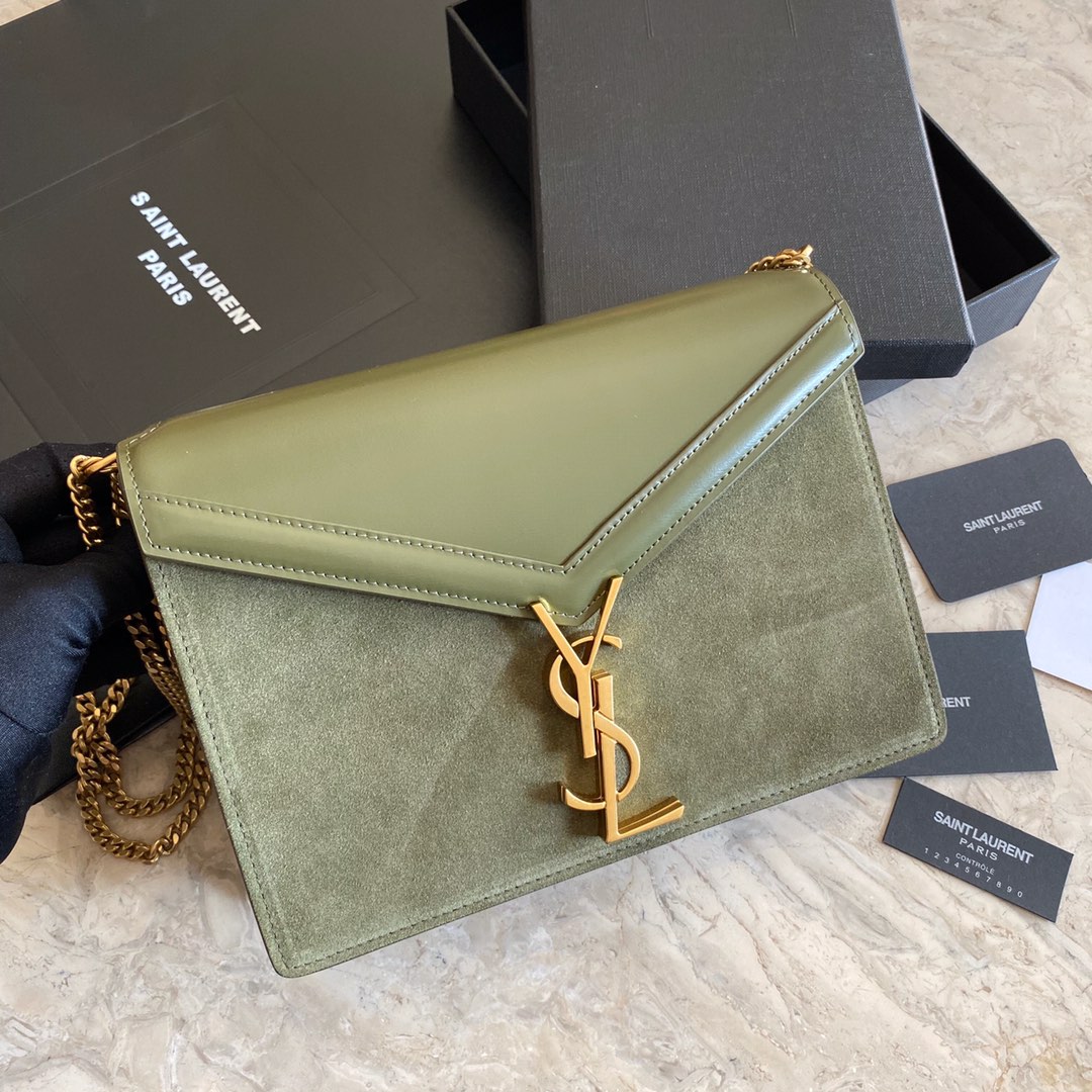 532750, CASSANDRA MONOGRAM CLASP BAG IN SMOOTH LEATHER AND SUEDE, YSL Saint Laurent
