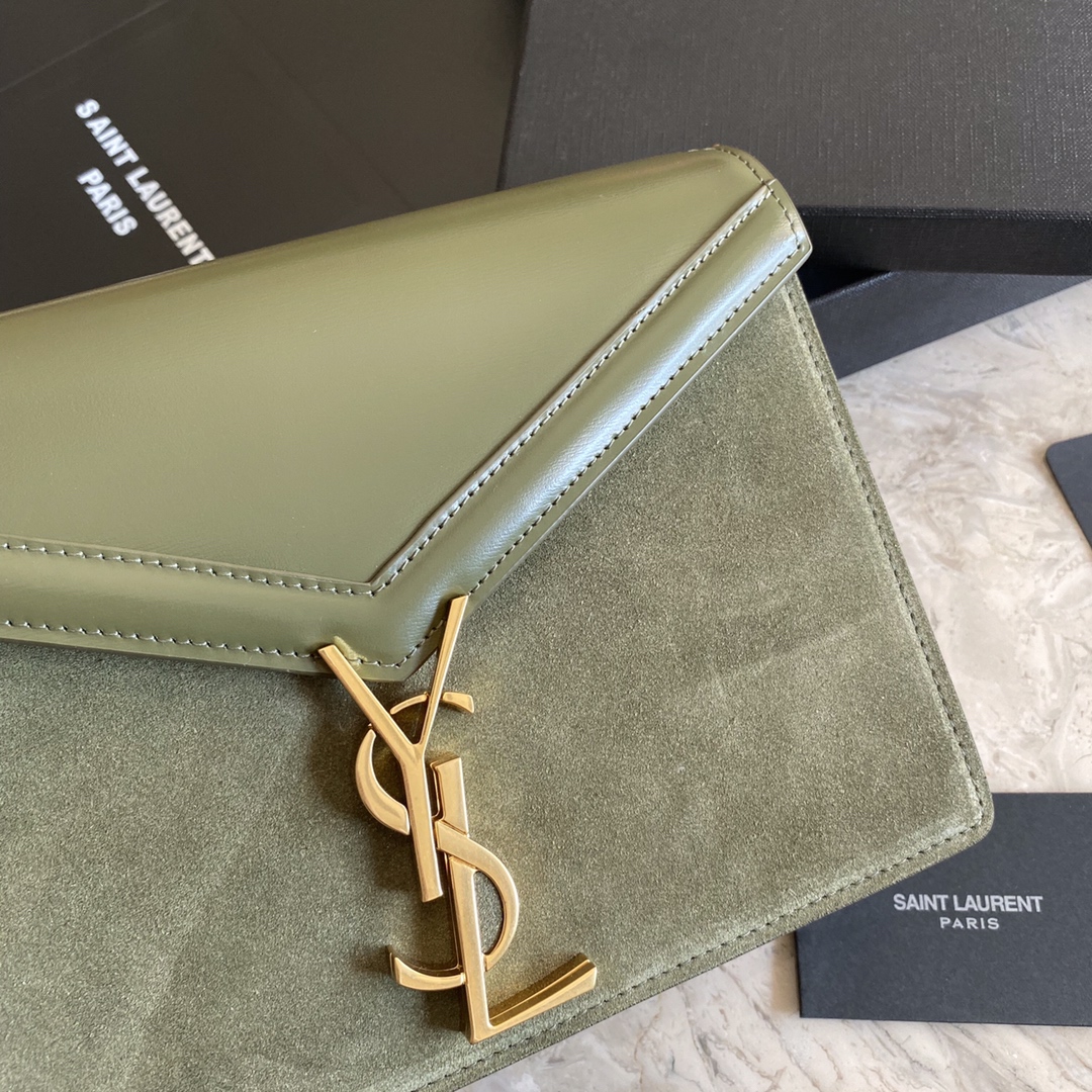 532750, CASSANDRA MONOGRAM CLASP BAG IN SMOOTH LEATHER AND SUEDE, YSL Saint Laurent