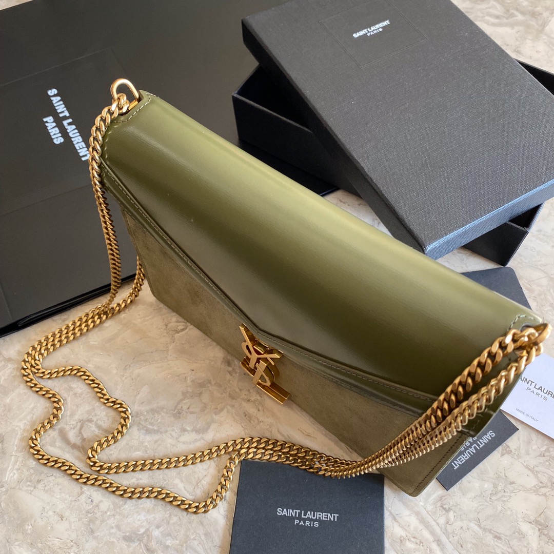 532750, CASSANDRA MONOGRAM CLASP BAG IN SMOOTH LEATHER AND SUEDE, YSL Saint Laurent