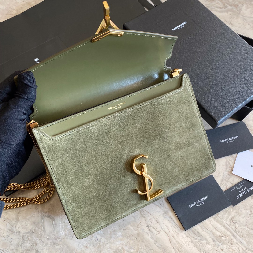 532750, CASSANDRA MONOGRAM CLASP BAG IN SMOOTH LEATHER AND SUEDE, YSL Saint Laurent