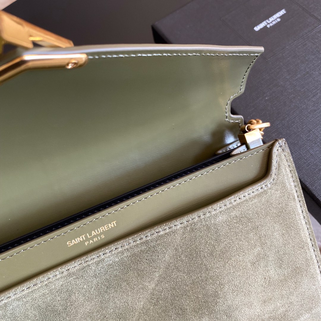 532750, CASSANDRA MONOGRAM CLASP BAG IN SMOOTH LEATHER AND SUEDE, YSL Saint Laurent