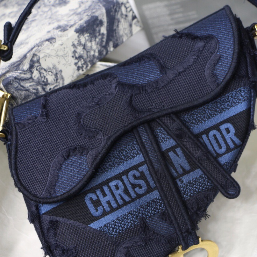 BLUE SADDLE CAMOUFLAGE EMBROIDERED CANVAS BAG, DIOR SHOULDER BAG