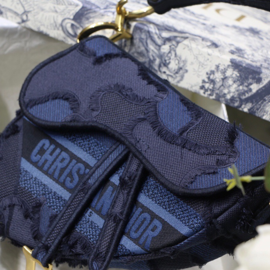BLUE SADDLE CAMOUFLAGE EMBROIDERED CANVAS BAG, DIOR SHOULDER BAG