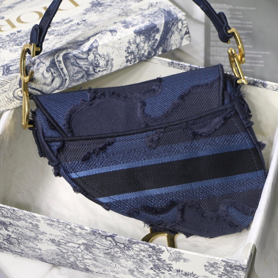 BLUE SADDLE CAMOUFLAGE EMBROIDERED CANVAS BAG, DIOR SHOULDER BAG