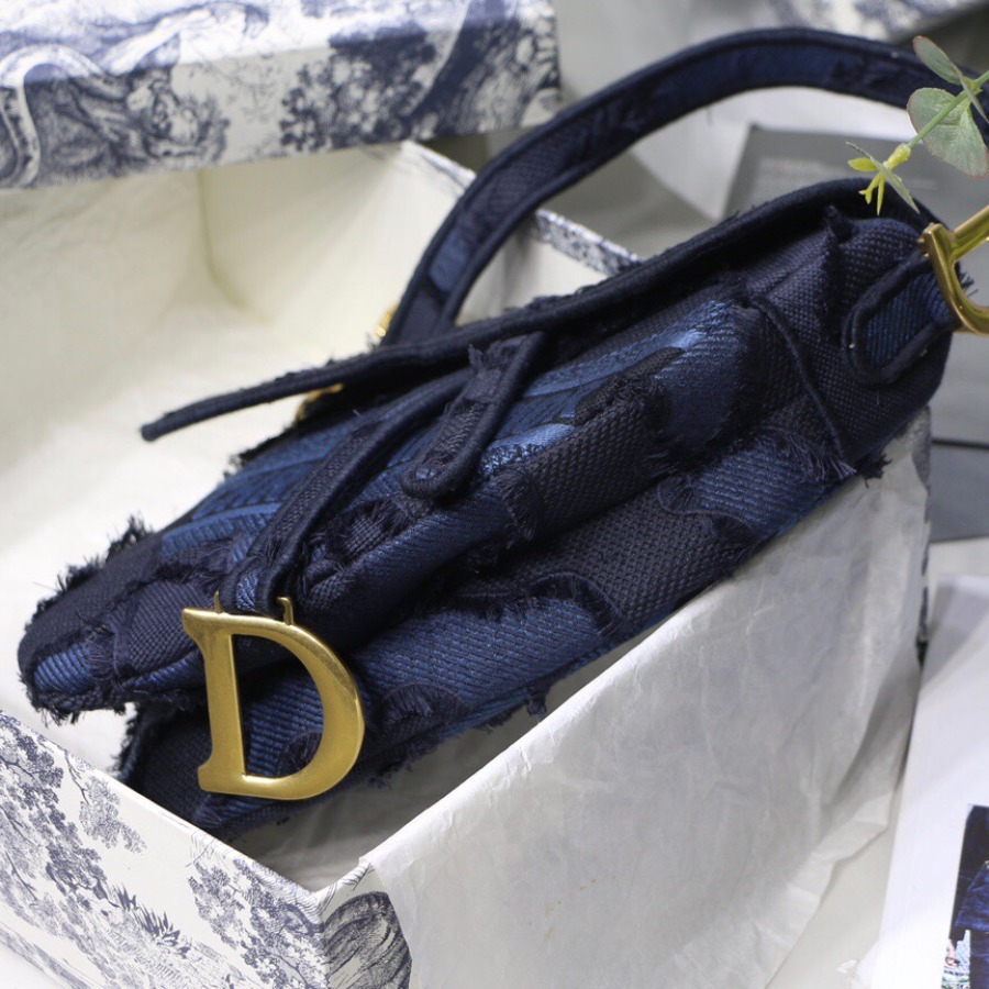 BLUE SADDLE CAMOUFLAGE EMBROIDERED CANVAS BAG, DIOR SHOULDER BAG