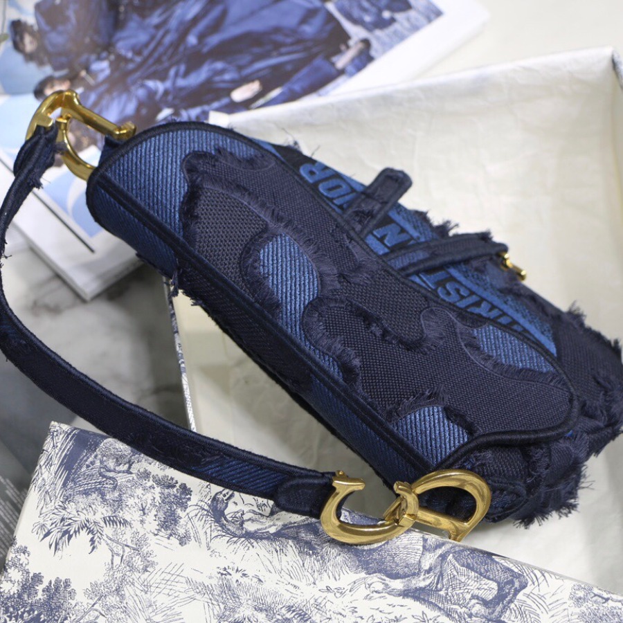 BLUE SADDLE CAMOUFLAGE EMBROIDERED CANVAS BAG, DIOR SHOULDER BAG