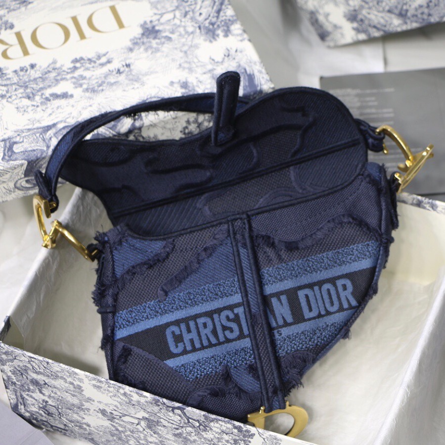 BLUE SADDLE CAMOUFLAGE EMBROIDERED CANVAS BAG, DIOR SHOULDER BAG