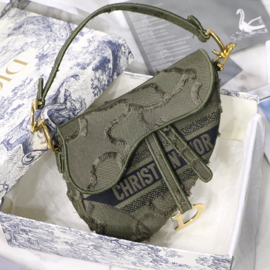 GREEN SADDLE CAMOUFLAGE EMBROIDERED CANVAS BAG, DIOR SHOULDER BAG
