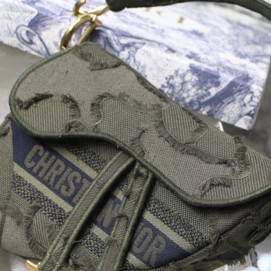 GREEN SADDLE CAMOUFLAGE EMBROIDERED CANVAS BAG, DIOR SHOULDER BAG