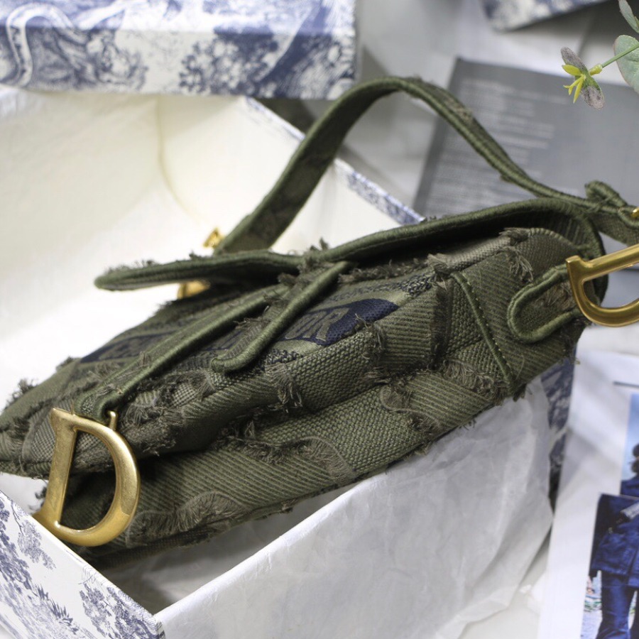 GREEN SADDLE CAMOUFLAGE EMBROIDERED CANVAS BAG, DIOR SHOULDER BAG