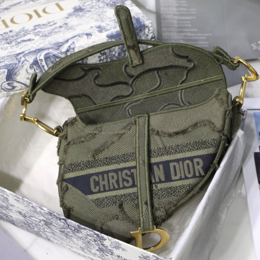 GREEN SADDLE CAMOUFLAGE EMBROIDERED CANVAS BAG, DIOR SHOULDER BAG