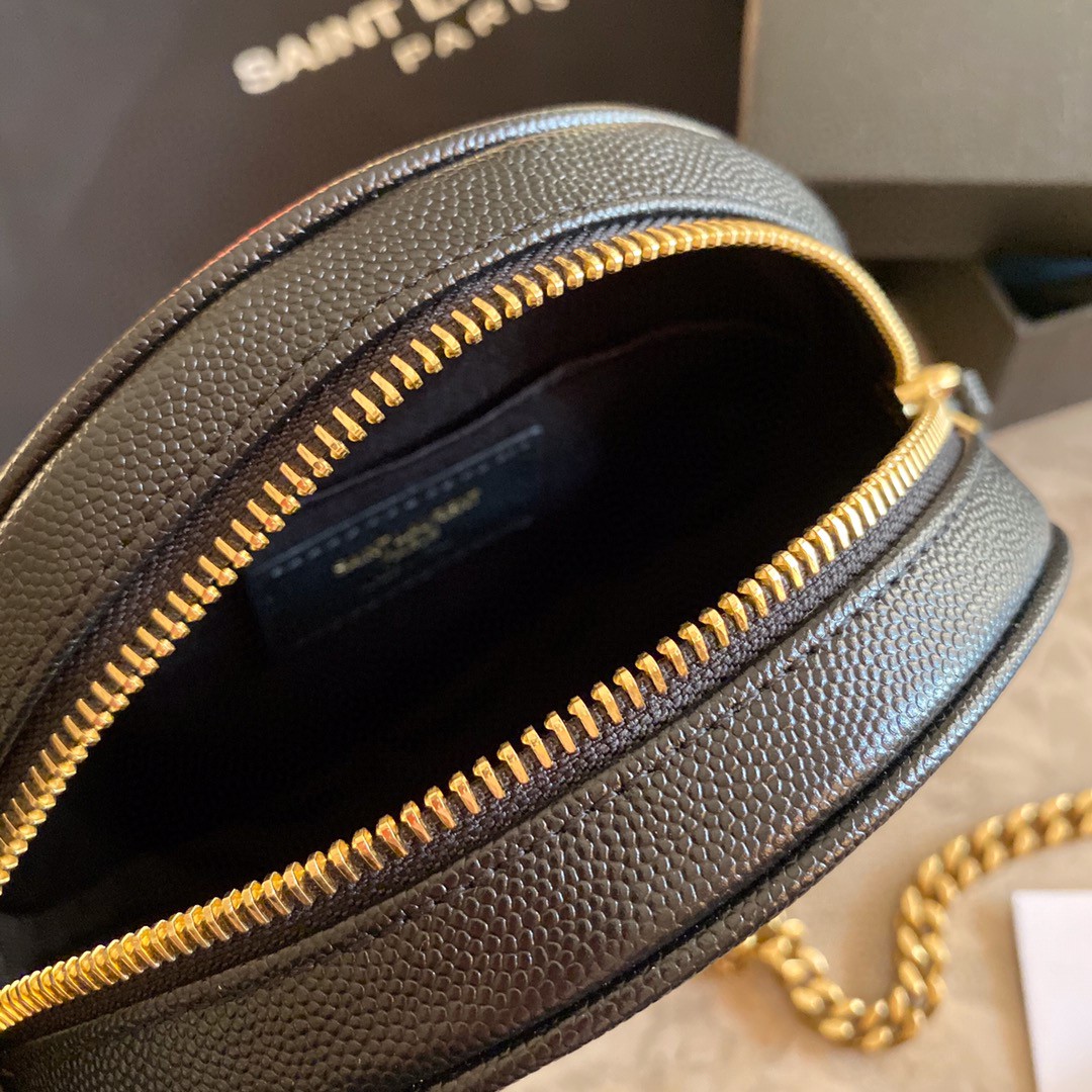 610436 VINYLE ROUND CAMERA BAG IN CHEVRON-QUILTED GRAIN DE POUDRE EMBOSSED LEATHER, Yves Saint Laurent YSL