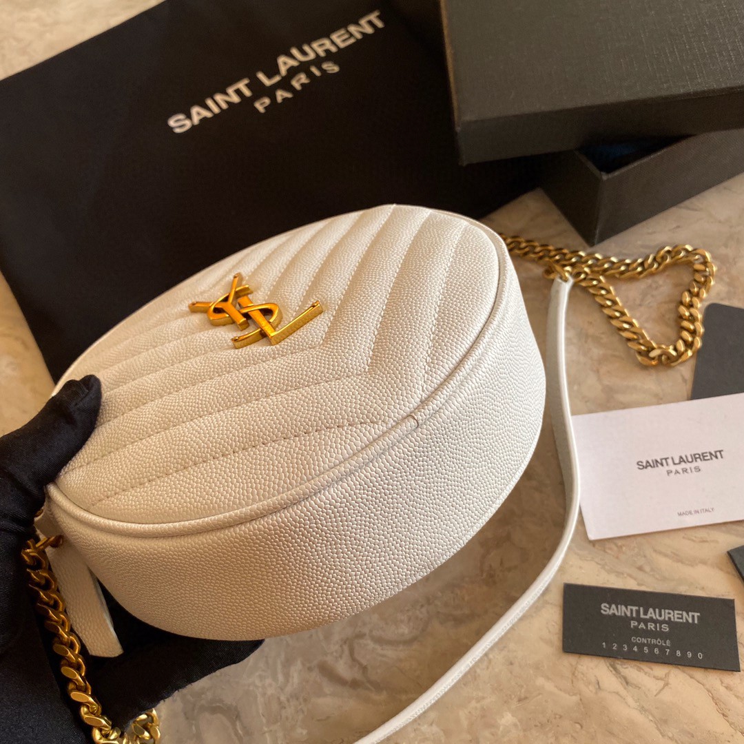 610436 VINYLE ROUND CAMERA BAG IN CHEVRON-QUILTED GRAIN DE POUDRE EMBOSSED LEATHER, Yves Saint Laurent YSL