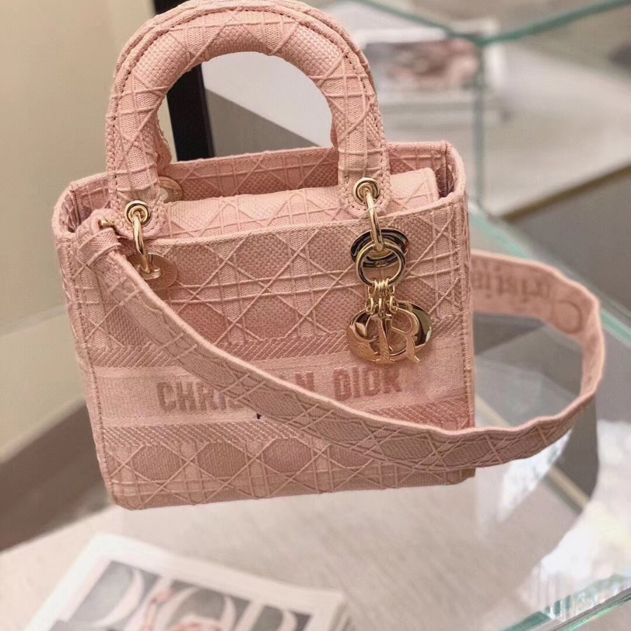 MEDIUM GRAY STONE LADY D-LITE EMBROIDERED CANNAGE BAG, M0565 DIOR
