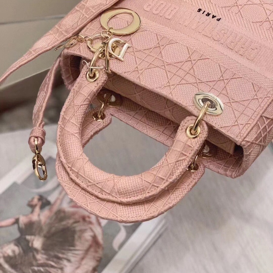 MEDIUM GRAY STONE LADY D-LITE EMBROIDERED CANNAGE BAG, M0565 DIOR