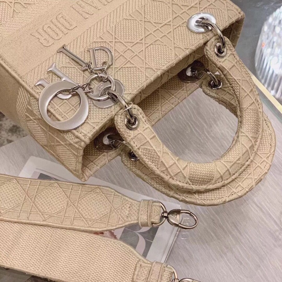 MEDIUM GRAY STONE LADY D-LITE EMBROIDERED CANNAGE BAG, M0565 DIOR