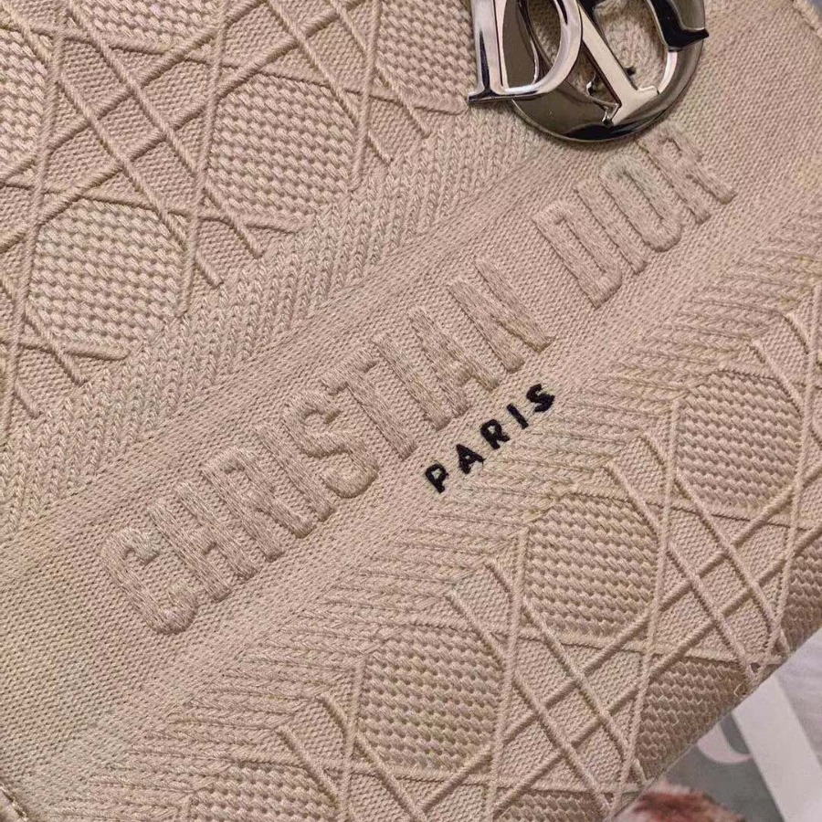 MEDIUM GRAY STONE LADY D-LITE EMBROIDERED CANNAGE BAG, M0565 DIOR