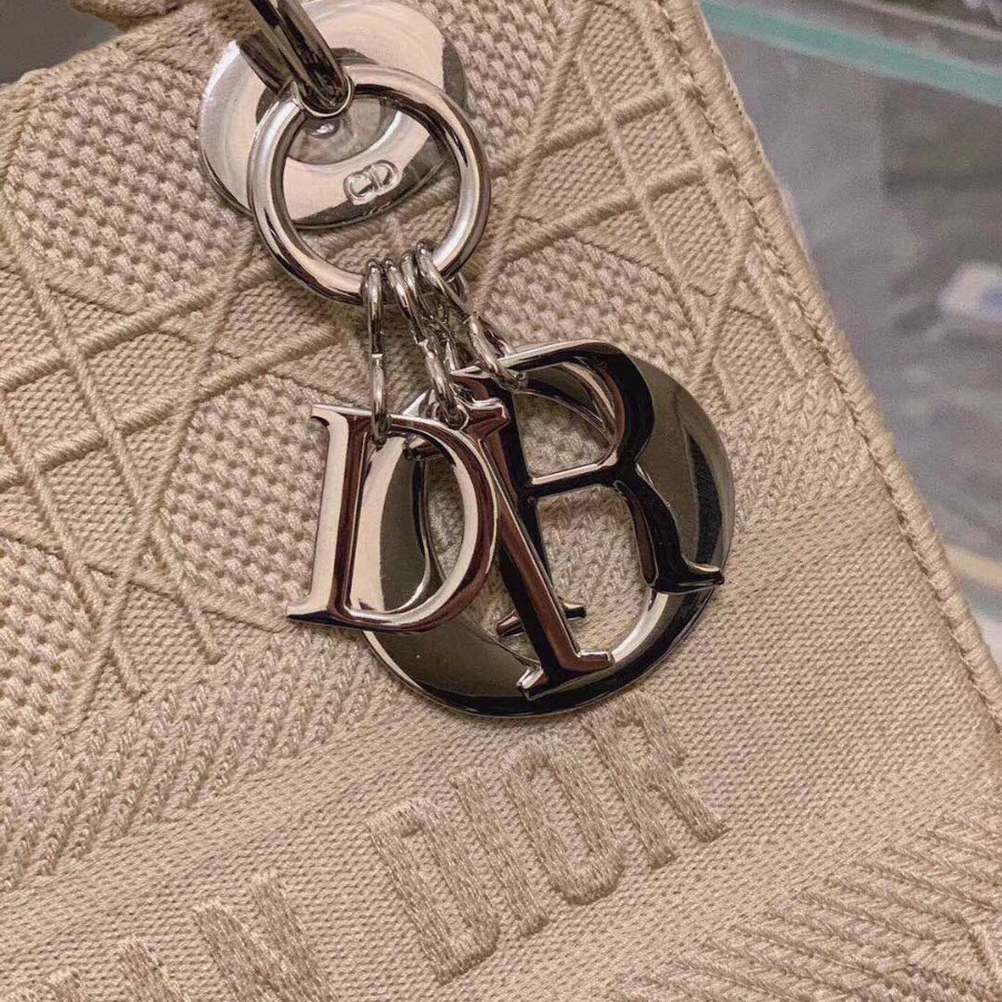MEDIUM GRAY STONE LADY D-LITE EMBROIDERED CANNAGE BAG, M0565 DIOR