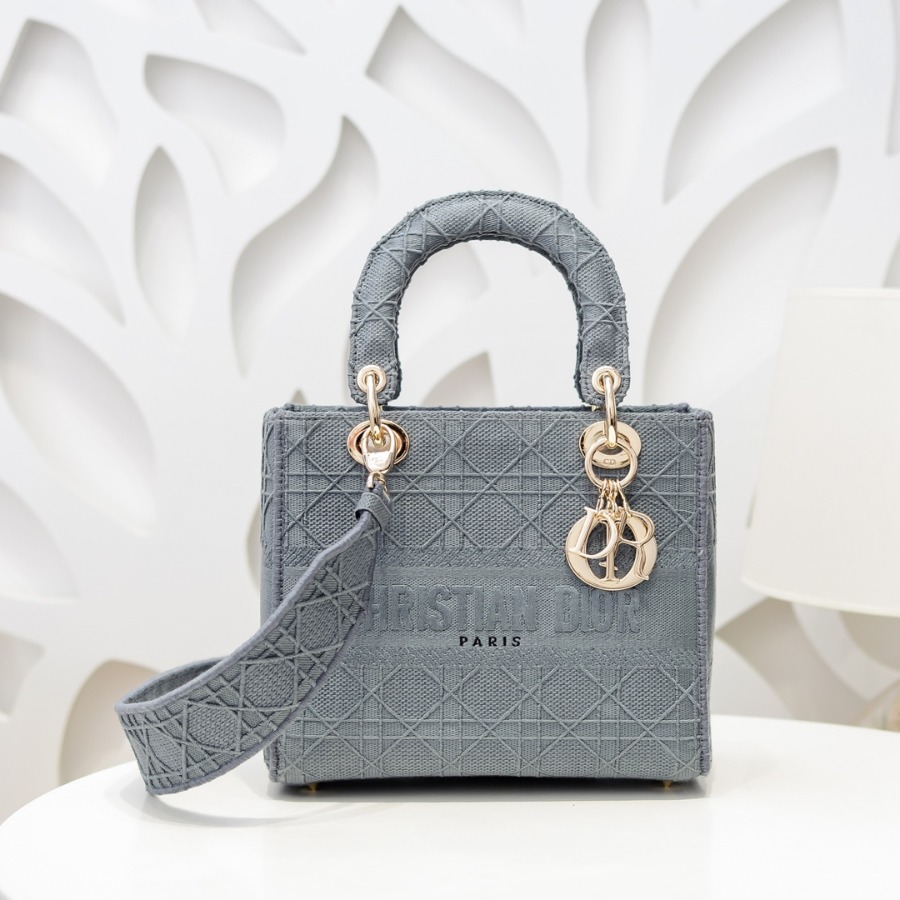 MEDIUM GRAY STONE LADY D-LITE EMBROIDERED CANNAGE BAG, M0565 DIOR