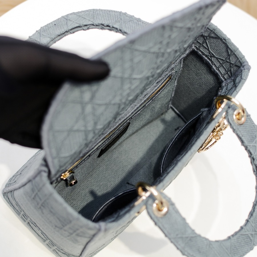MEDIUM GRAY STONE LADY D-LITE EMBROIDERED CANNAGE BAG, M0565 DIOR