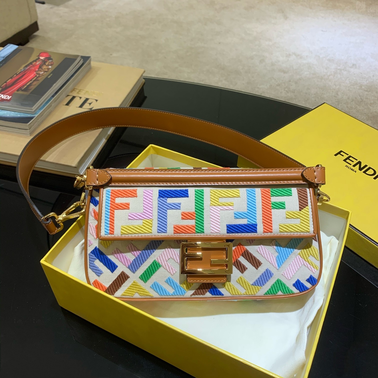 BAGUETTE, FENDI Beige canvas bag
