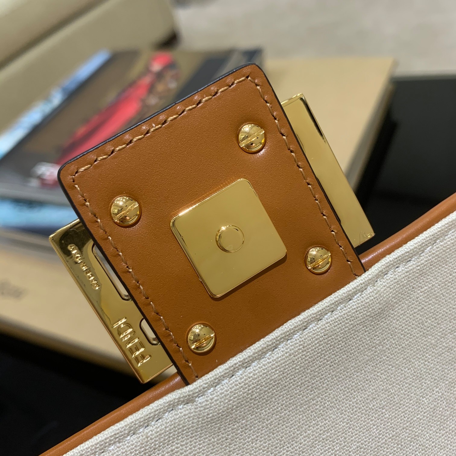 BAGUETTE, FENDI Beige canvas bag