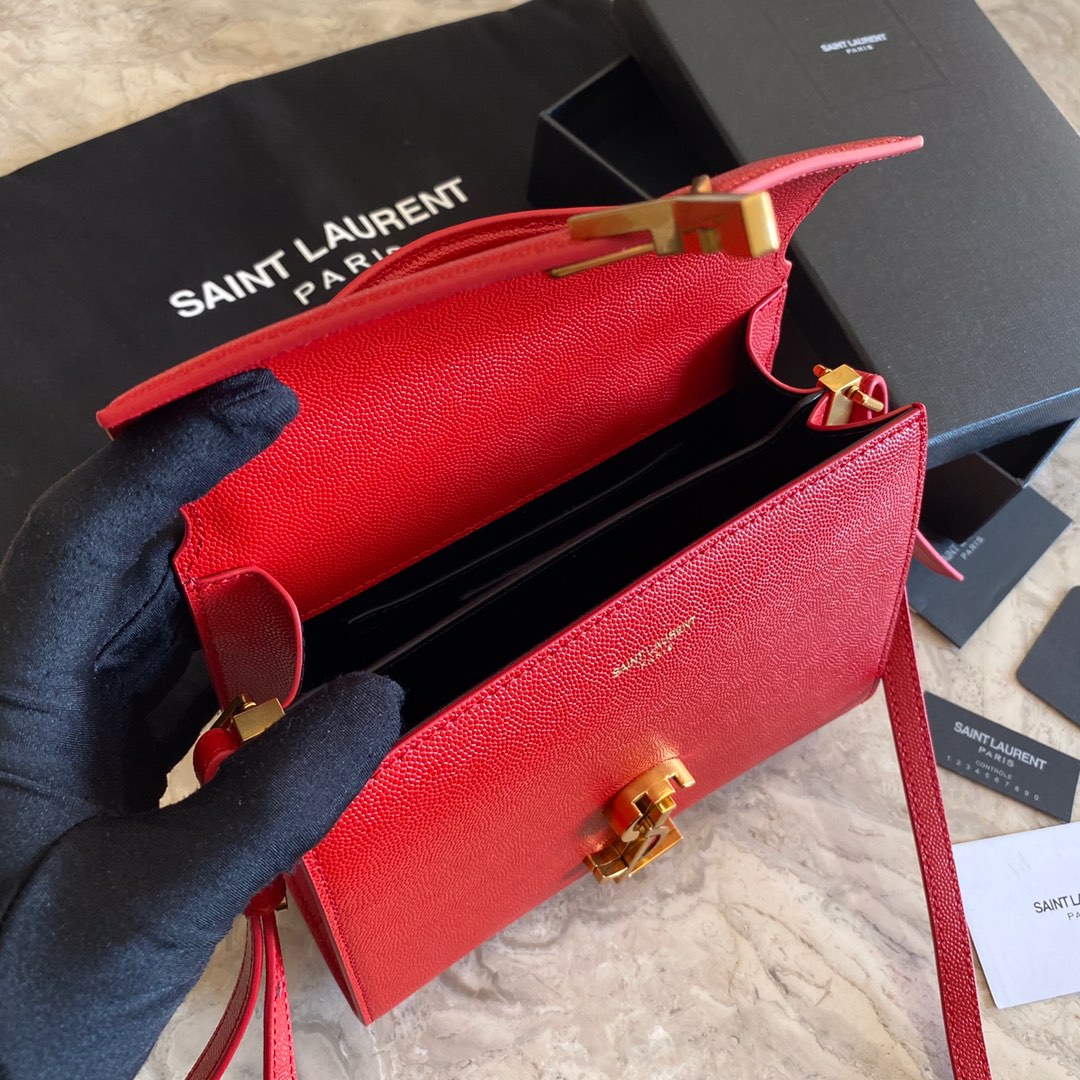 532750 CASSANDRA MINI TOP HANDLE BAG IN GRAIN DE POUDRE EMBOSSED LEATHER, Yves Saint Laurent YSL