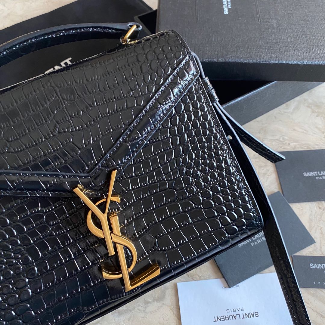 532750 CASSANDRA MINI TOP HANDLE BAG IN CROCODILE-EMBOSSED SHINY LEATHER, Yves Saint Laurent YSL