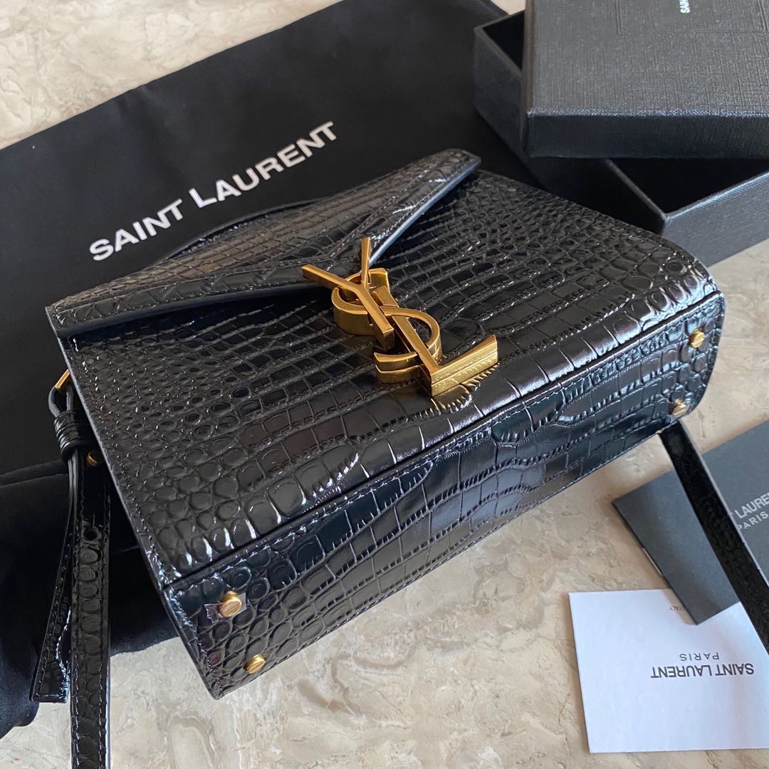 532750 CASSANDRA MINI TOP HANDLE BAG IN CROCODILE-EMBOSSED SHINY LEATHER, Yves Saint Laurent YSL