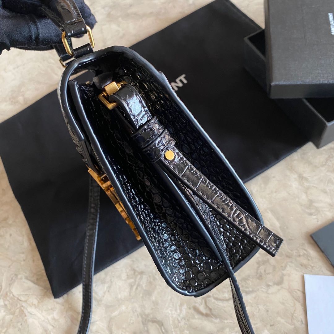 532750 CASSANDRA MINI TOP HANDLE BAG IN CROCODILE-EMBOSSED SHINY LEATHER, Yves Saint Laurent YSL