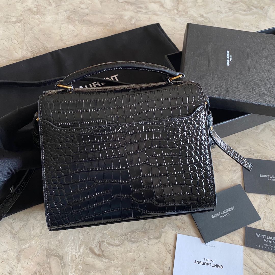 532750 CASSANDRA MINI TOP HANDLE BAG IN CROCODILE-EMBOSSED SHINY LEATHER, Yves Saint Laurent YSL