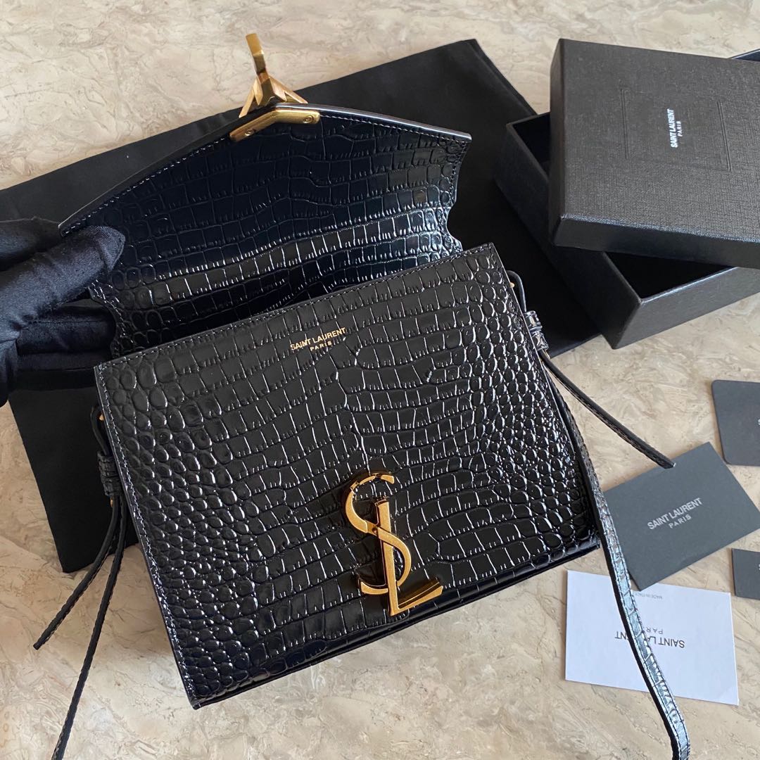 532750 CASSANDRA MINI TOP HANDLE BAG IN CROCODILE-EMBOSSED SHINY LEATHER, Yves Saint Laurent YSL