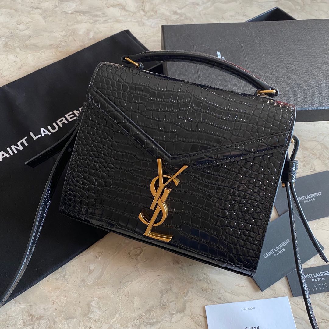 532750 CASSANDRA MINI TOP HANDLE BAG IN CROCODILE-EMBOSSED SHINY LEATHER, Yves Saint Laurent YSL