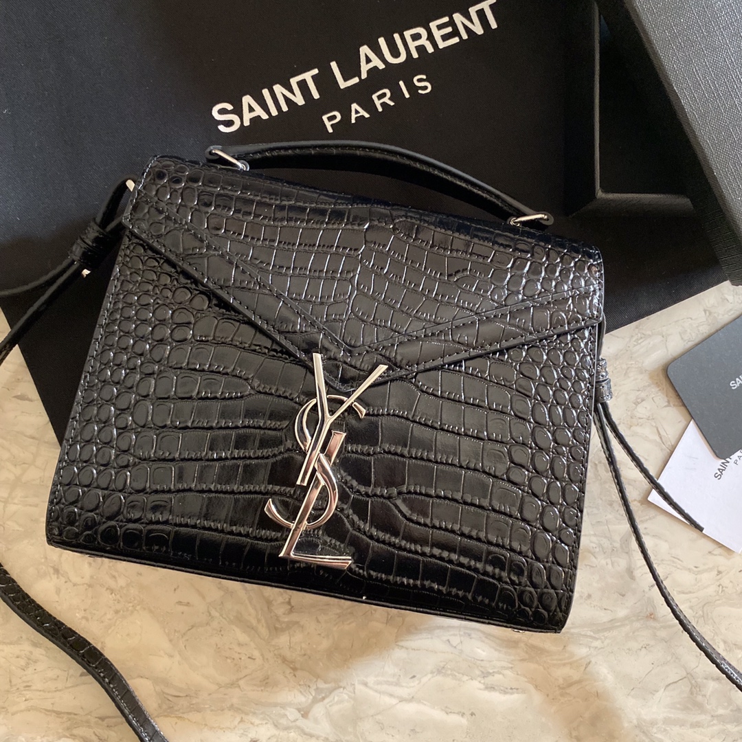532750 CASSANDRA MINI TOP HANDLE BAG IN CROCODILE-EMBOSSED SHINY LEATHER, Yves Saint Laurent YSL