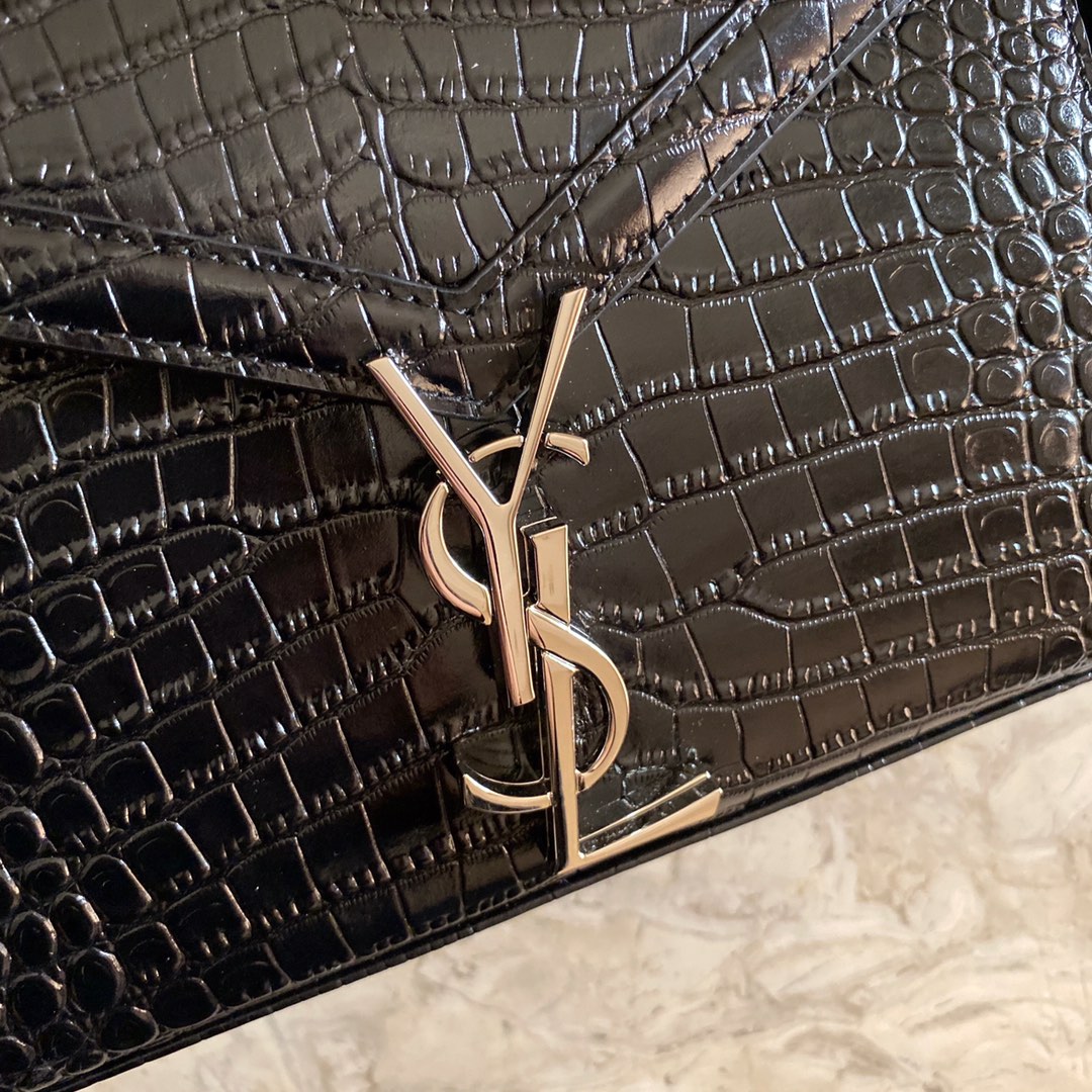 532750 CASSANDRA MINI TOP HANDLE BAG IN CROCODILE-EMBOSSED SHINY LEATHER, Yves Saint Laurent YSL