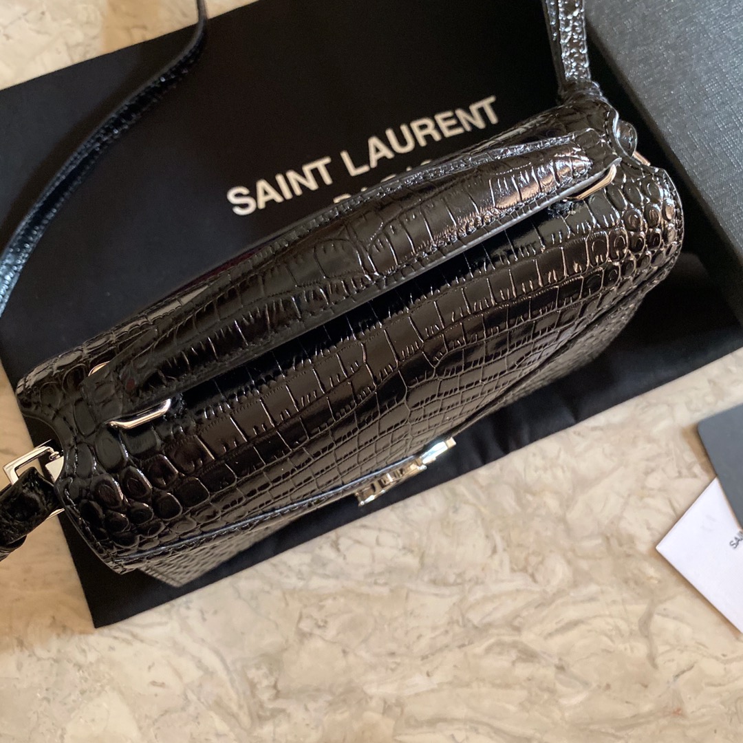 532750 CASSANDRA MINI TOP HANDLE BAG IN CROCODILE-EMBOSSED SHINY LEATHER, Yves Saint Laurent YSL