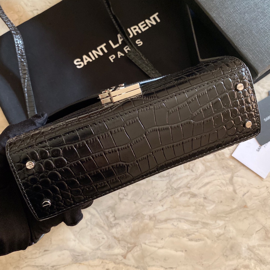 532750 CASSANDRA MINI TOP HANDLE BAG IN CROCODILE-EMBOSSED SHINY LEATHER, Yves Saint Laurent YSL