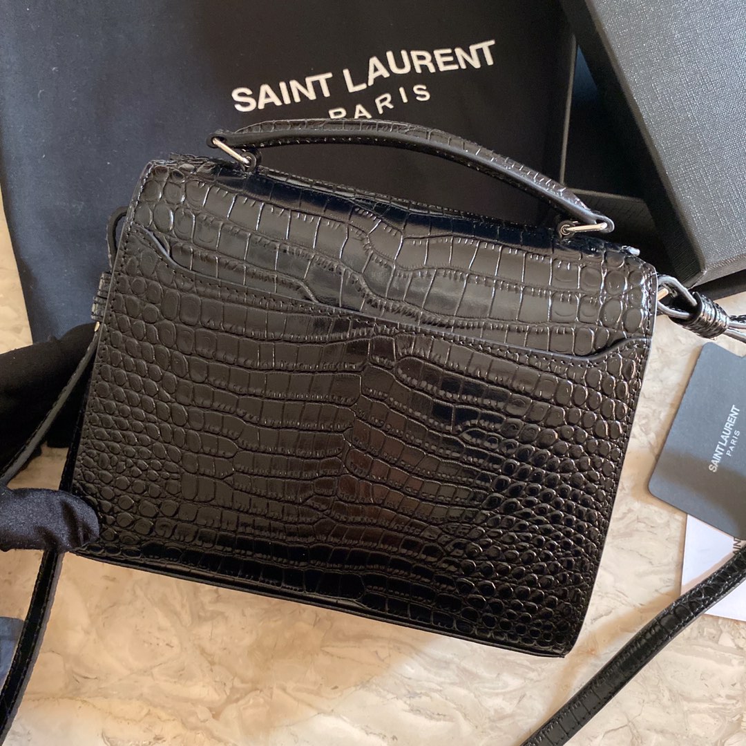 532750 CASSANDRA MINI TOP HANDLE BAG IN CROCODILE-EMBOSSED SHINY LEATHER, Yves Saint Laurent YSL