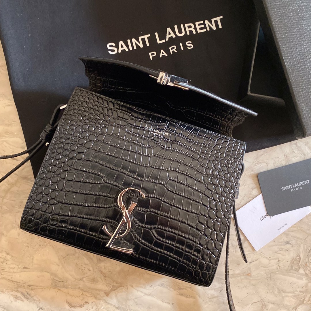532750 CASSANDRA MINI TOP HANDLE BAG IN CROCODILE-EMBOSSED SHINY LEATHER, Yves Saint Laurent YSL